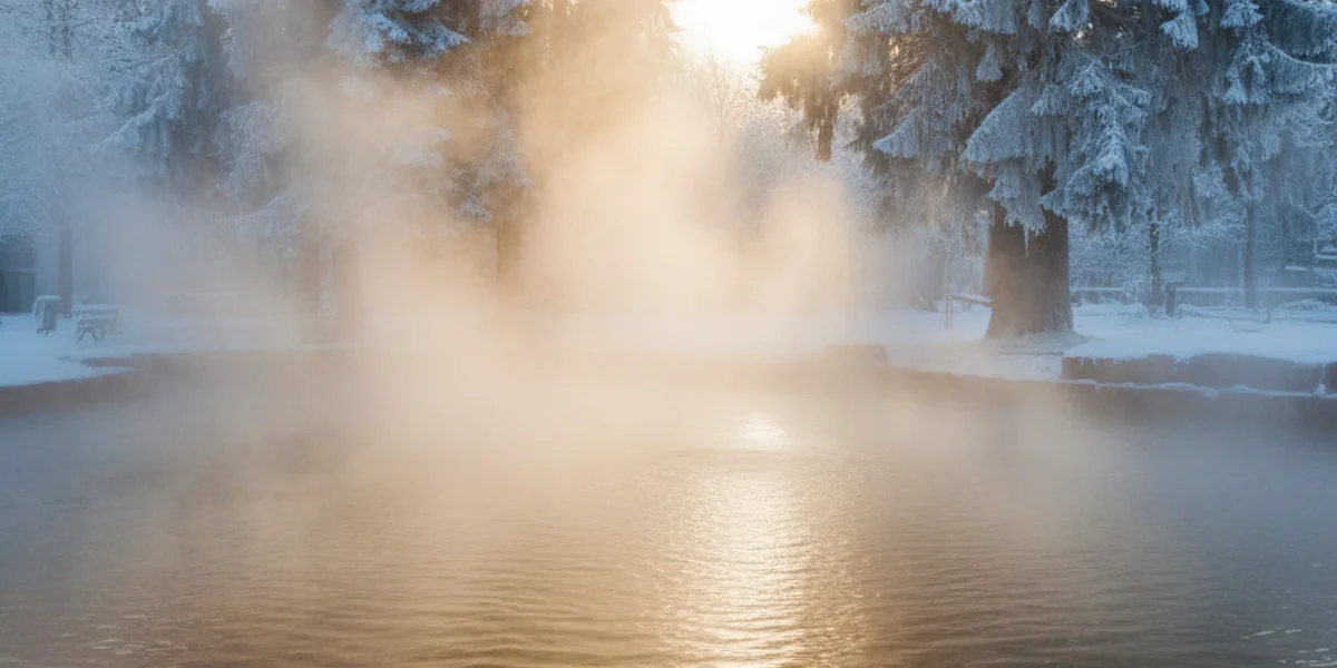 eger termálfürdő télen – gőzölgő medence